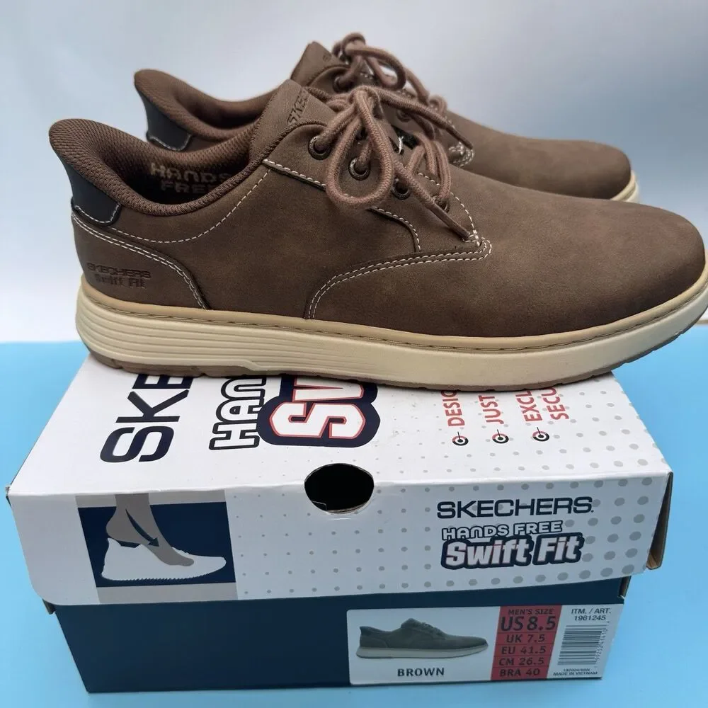 Skechers Men's Swift Fit Hands Free Memory Foam Casual Shoe Brown Size 8.5